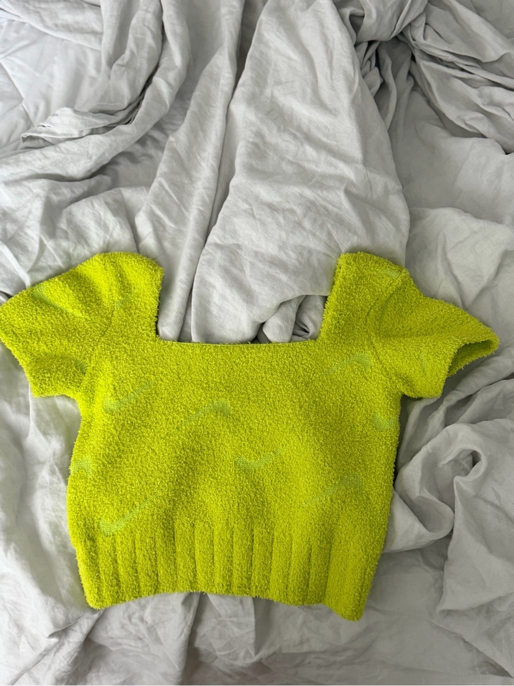 Nike Neon Yellow Cropped Short Sleeve Knit Top